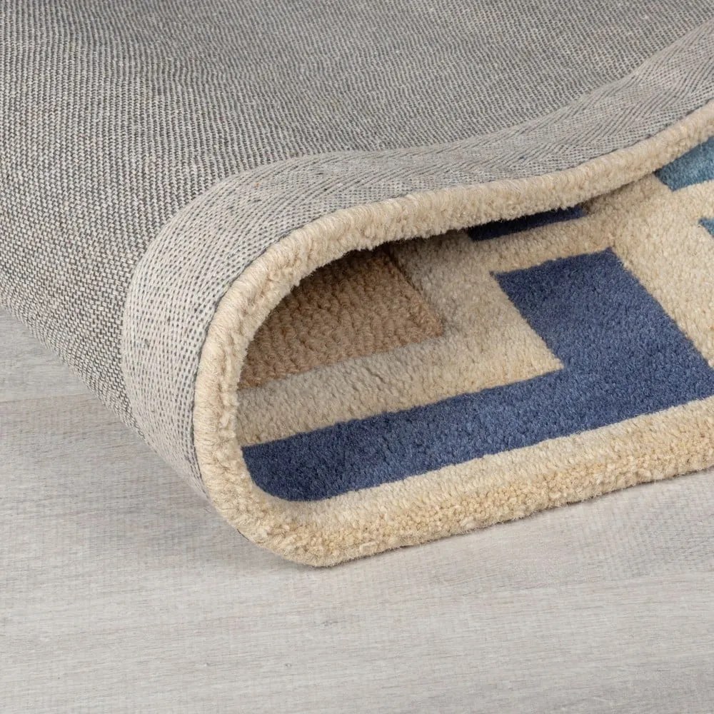 Niebiesko-pomarańczowy wełniany chodnik tkany ręcznie 60x230 cm Retro Blocks – Flair Rugs