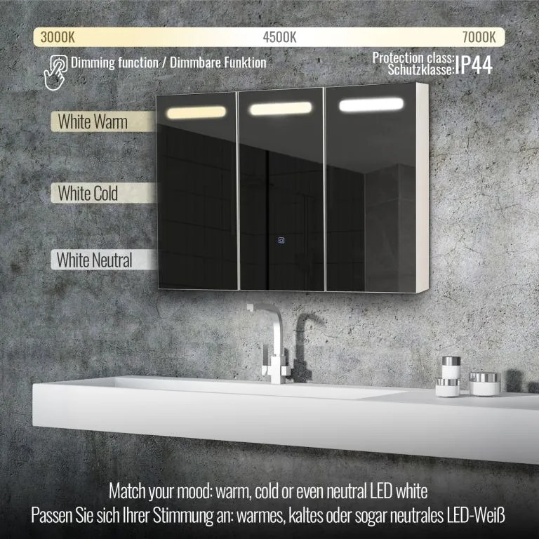 MIADOMODO Szafka z lustrem i oświetleniem LED, 90 x 65 cm