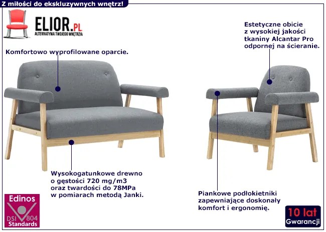Jasnoszary zestaw wypoczynkowy do salonu - Uxis 4X