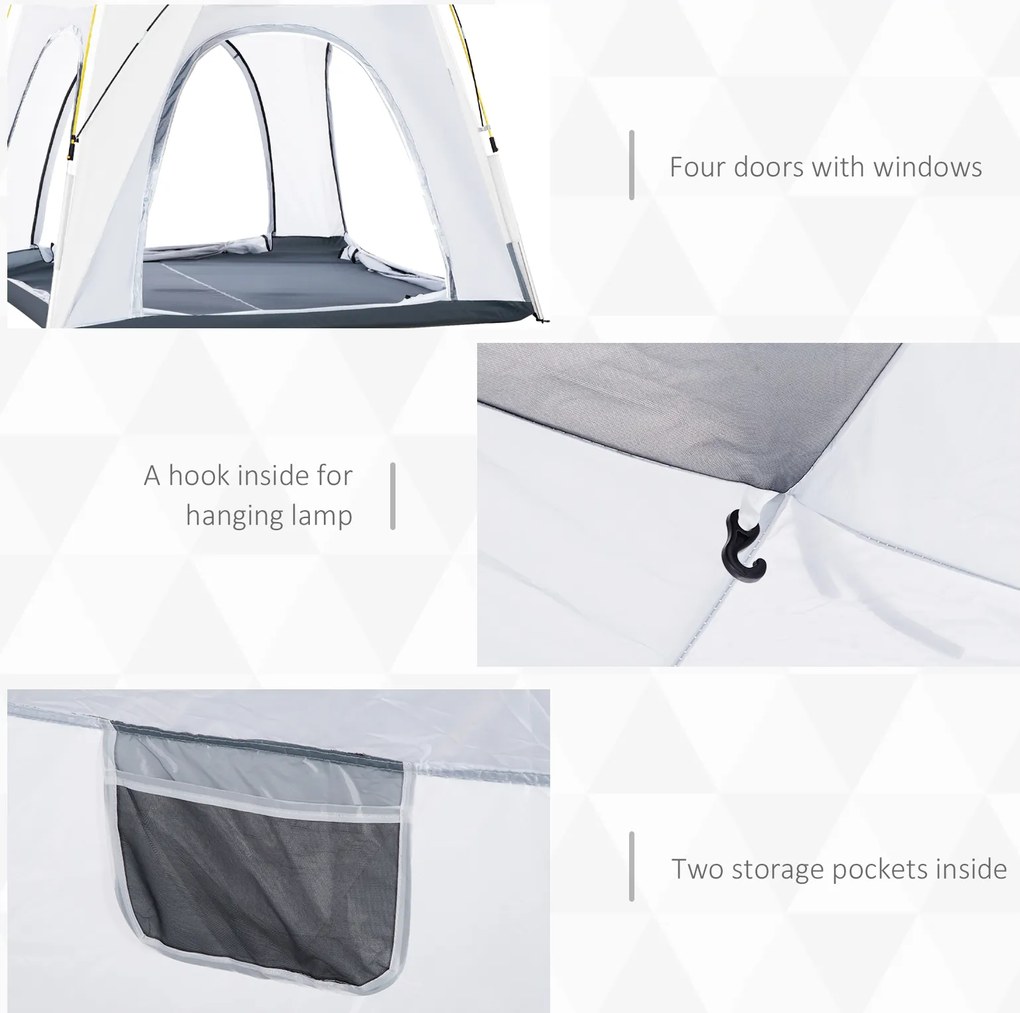 Outsunny Pop Up Namiot kopułowy dla 4 osób lekki, stabilny wodoodporny UV 50+ z drzwiami i oknami, plandeka