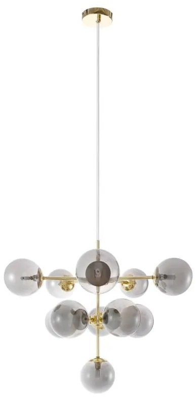 Żyrandol z metalu i lśniącego szkła dymionego - 11 kloszy - śr. 61 x wys. 144 cm - Złoty - SOFIA