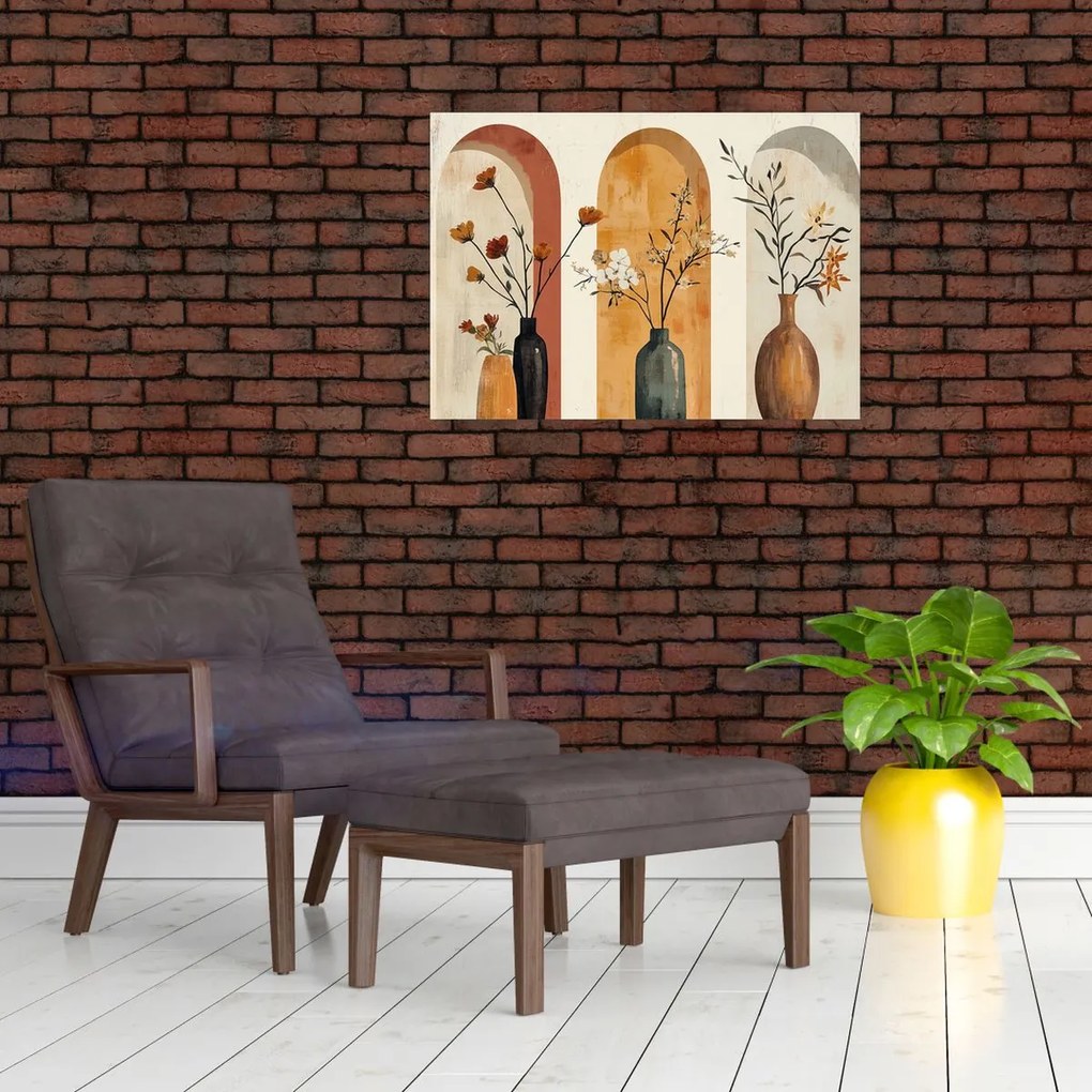 Obraz na szkle - Wazony w łukach (70x50 cm)