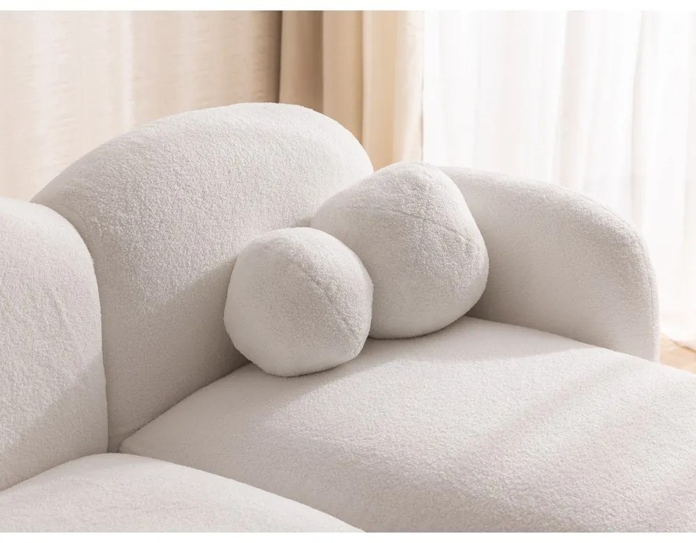 Kremowy narożnik z materiału bouclé (prawostronny/z szezlongiem) Orbit – Ropez