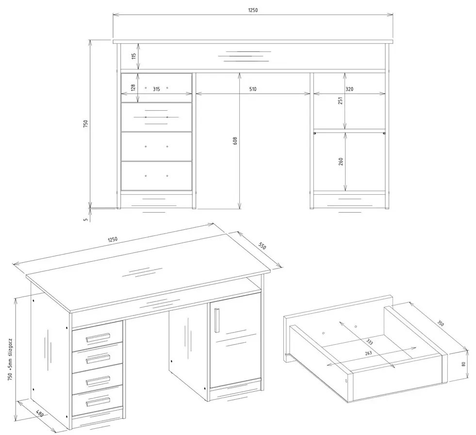 Biurko z szufladami antracyt + dąb artisan S1-D10