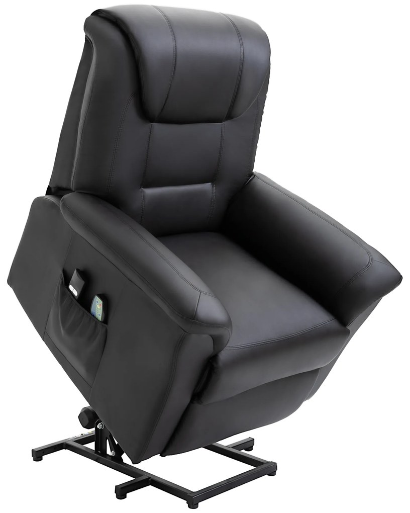 HOMCOM Fotel masujący z funkcją wstawania regulowany komfort czarny skórzany | Aosom PL