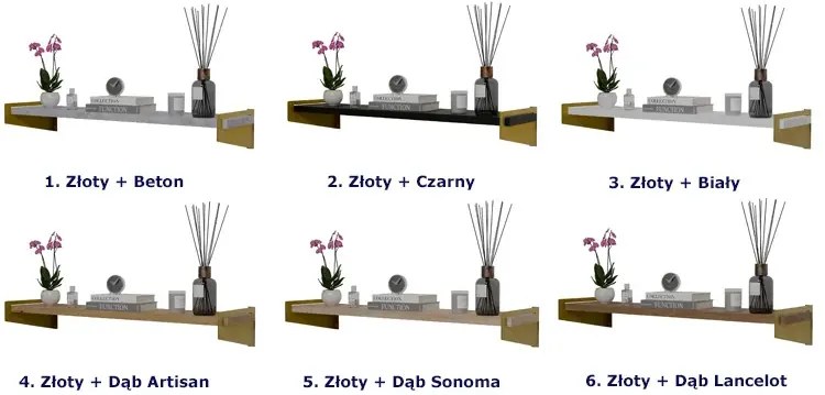 Półka ścienna glamour na kwiaty złoty + dąb artisan T4-L23