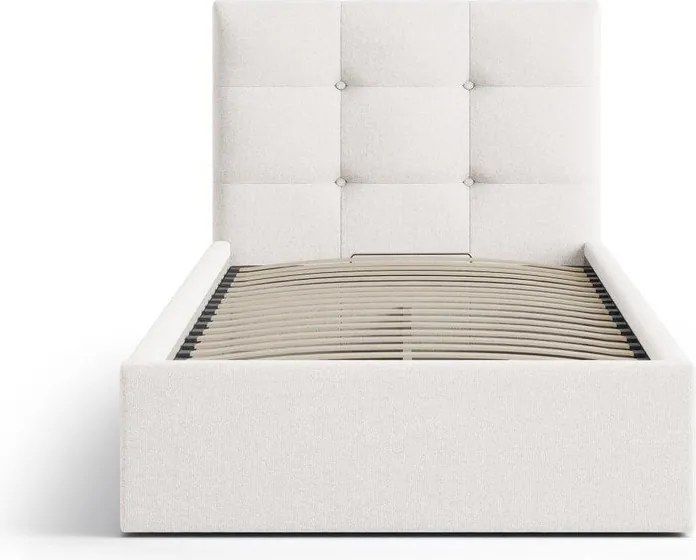 Kremowe tapicerowane łóżko jednoosobowe ze schowkiem ze stelażem 90x200 cm Phaedra – Micadoni