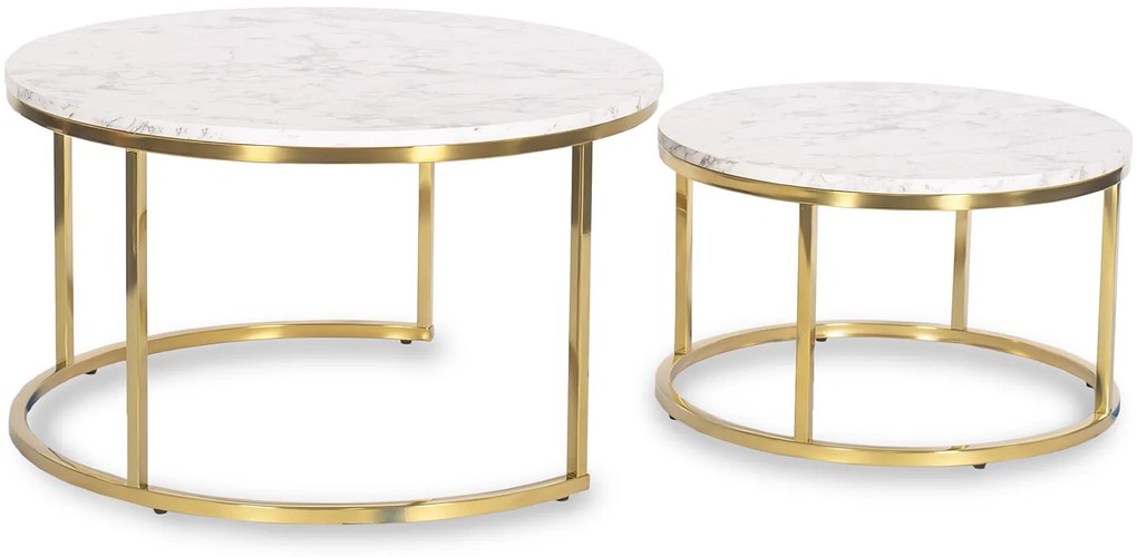 Zestaw Stolików Kawowych OLIS MAX 60 cm/80 cm Marmur Złoty Glamour