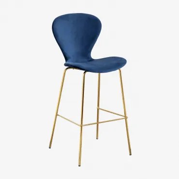 Wysoki Taboret Z Aksamitu Uit Azul & ↑75 Cm & Goud - Sklum