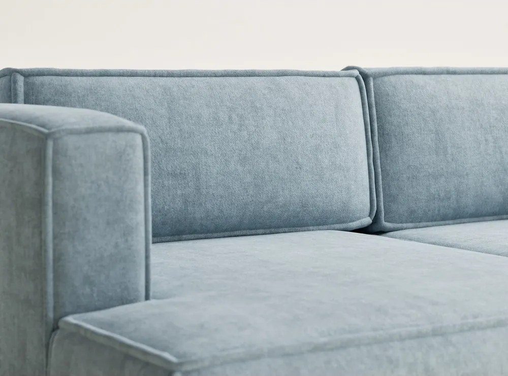 Jasnoniebieski rozkładany narożnik ze schowkiem z tkaniny szenilowej (lewostronny/z szezlongiem) Velto – Maison de Rêve