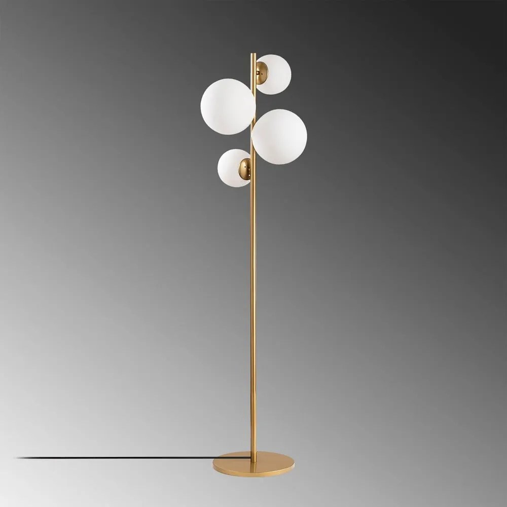 Biała/w kolorze mosiądzu lampa stojąca ze szklanym kloszem (wysokość 162 cm) Fazli – Opviq lights