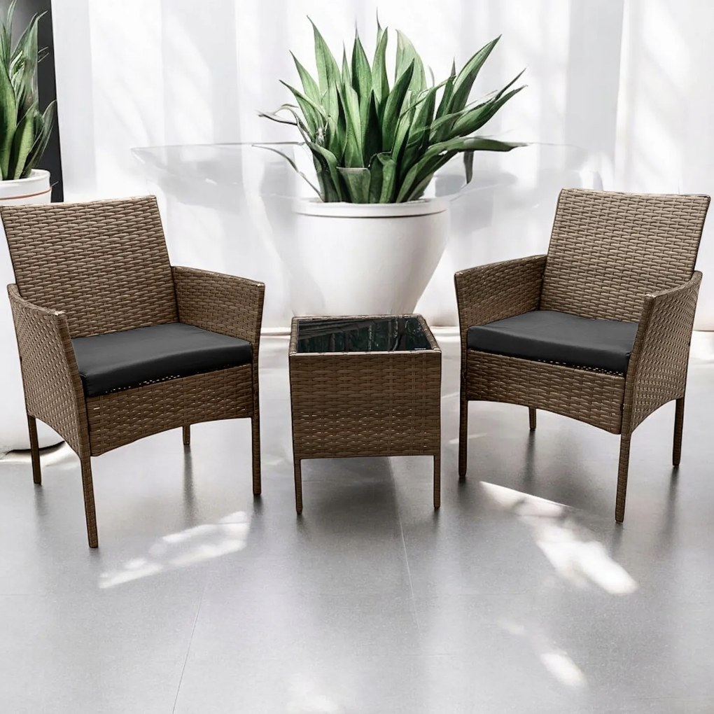 Komplet mebli ogrodowych dla 2 osób z technorattanu Alora, kolor jasny brąz