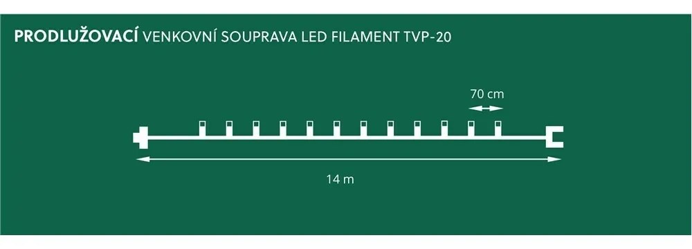 Łańcuch świetlny Szyszka, 20 żarówek LED Filament,czarny kabel, przedłużenie