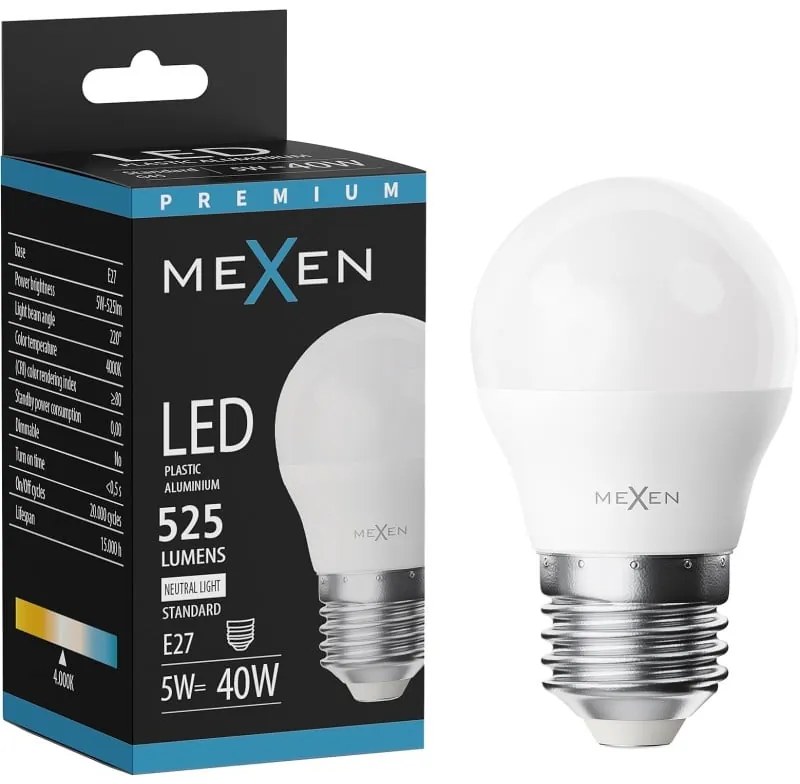 Mexen Nova żarówka LED E27, G45, 5W, Neutralna - 4000K, 525 lm - L101-E27-0540-01