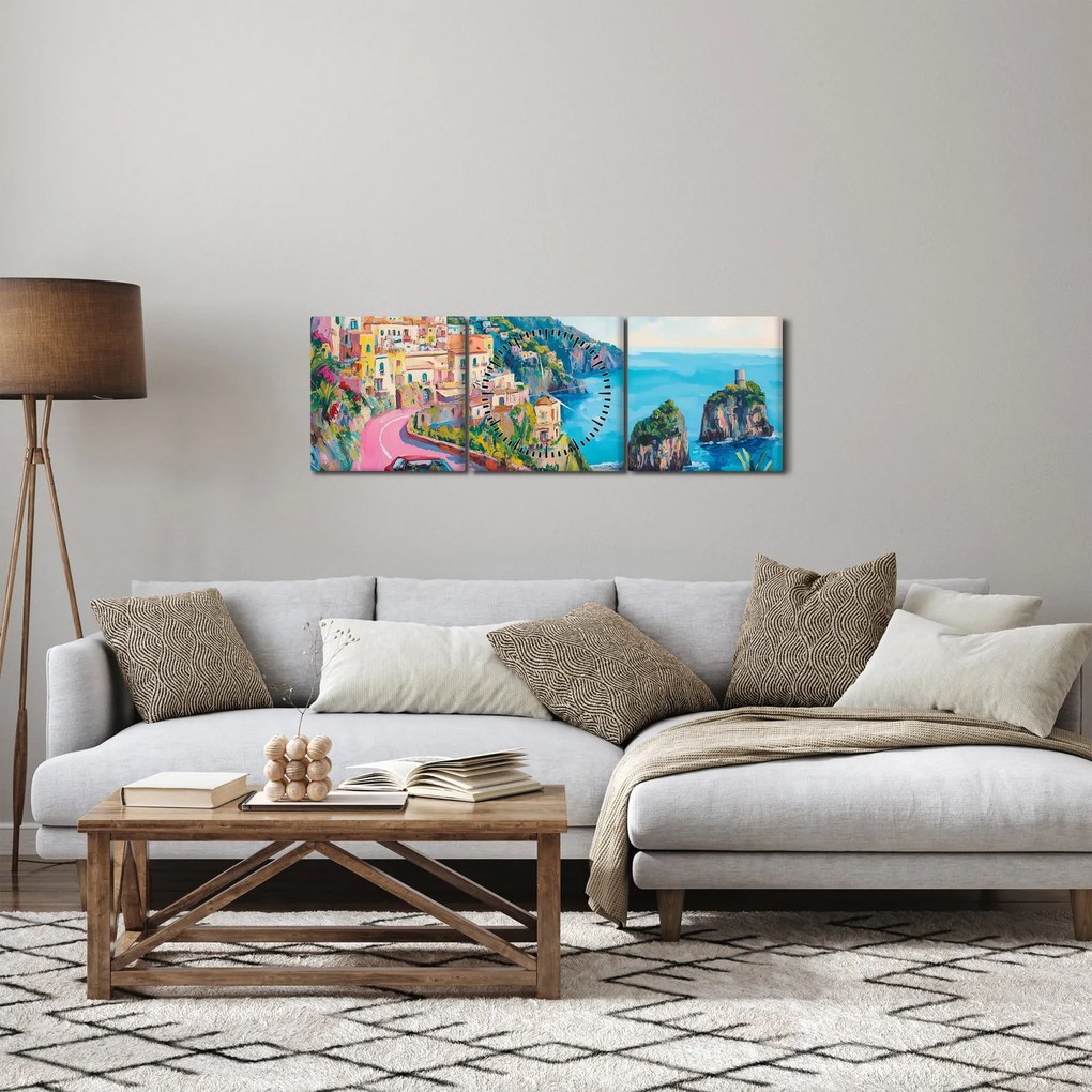Obraz - Różowa droga przy wybrzeżu (z zegarem) (90x30 cm)