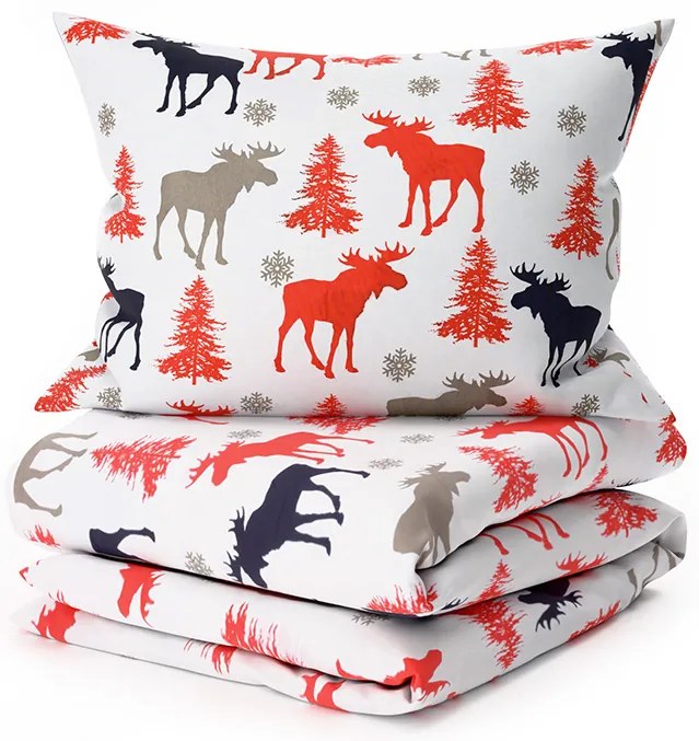 PrzytulneMieszkanie.pl PrzytulneMieszkanie.pl Pościel bawełniana CHRISTMAS MOOSE, biała Rozmiar pościeli: 2 szt 70 x 90 cm | 200 x 220 cm