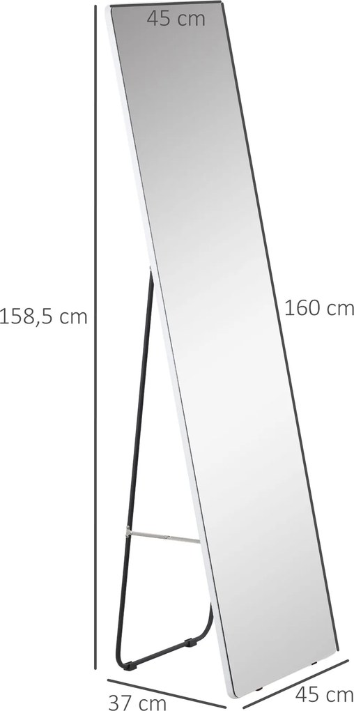 HOMCOM Lustro Stojące Całościowe z Ramą z Aluminium Srebrne 45x37x158,5cm | Aosom PL
