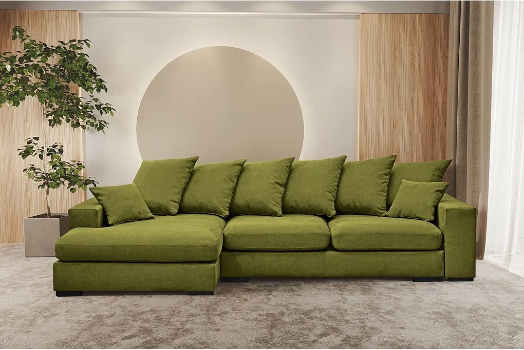 Narożnik z funkcją spania i pojemnikiem, Sofa w kształcie L Gabon L, tkanina Riviera, Jasnozielony, Lewy