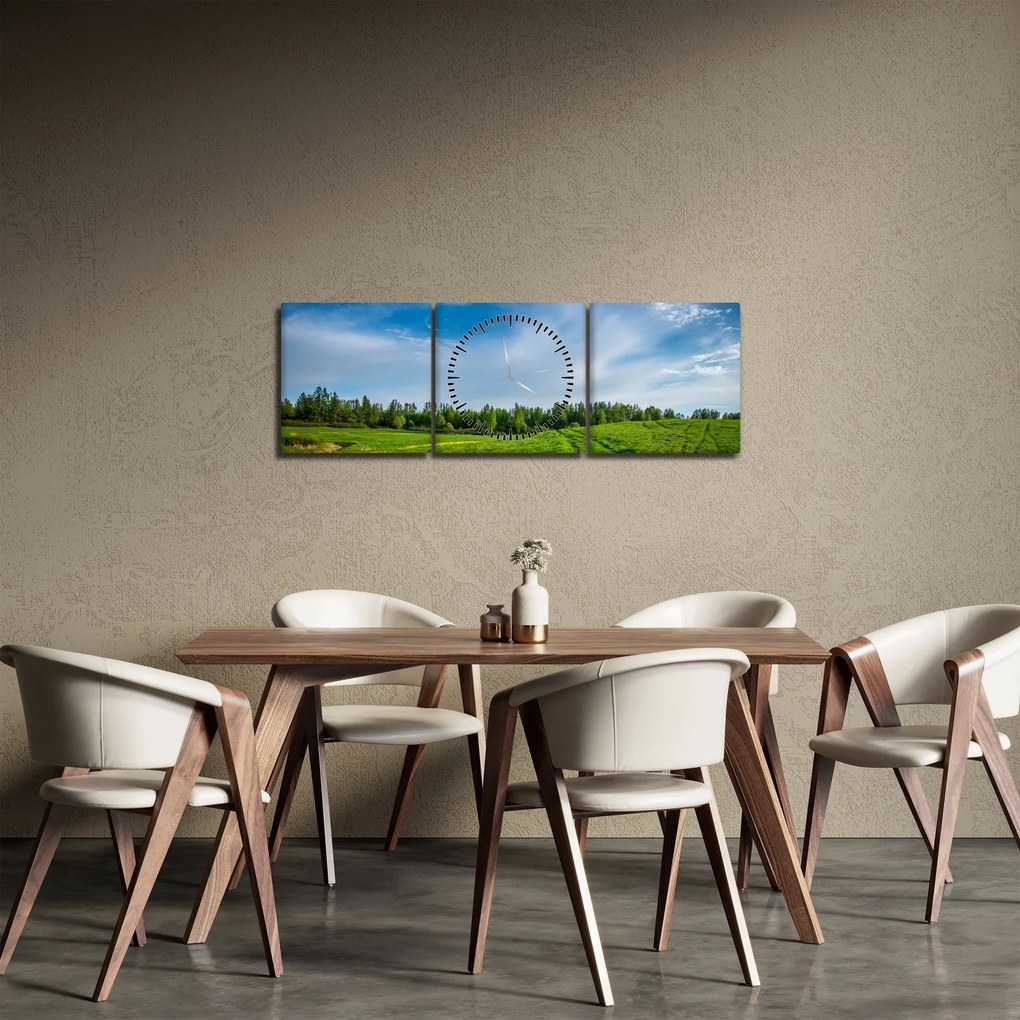 Obraz łąki (z zegarem) (90x30 cm)