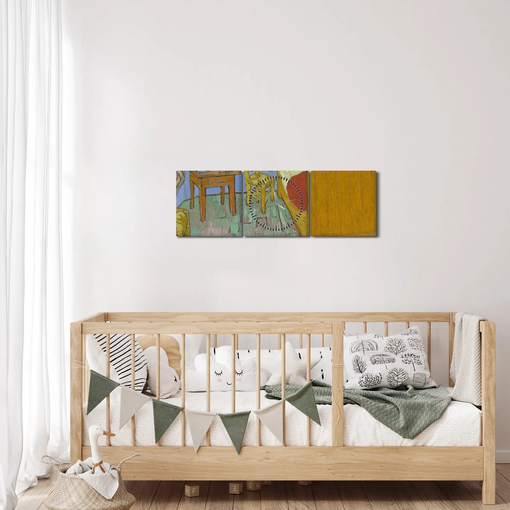 Obraz - Vincent van Gogh, The Bedroom, reprodukcje (z zegarem) (90x30 cm)