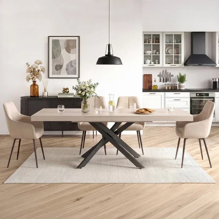 Stół Prostokątny Rozkładany HAMPTON 160-240 cm Kaszmir/Czarny do Jadalni Japandi