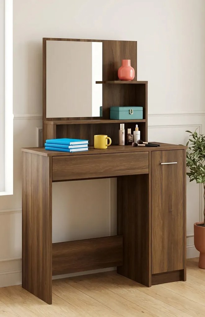 Toaletka kosmetyczna z lustrem dla kobiet brązowy dąb T8-N75