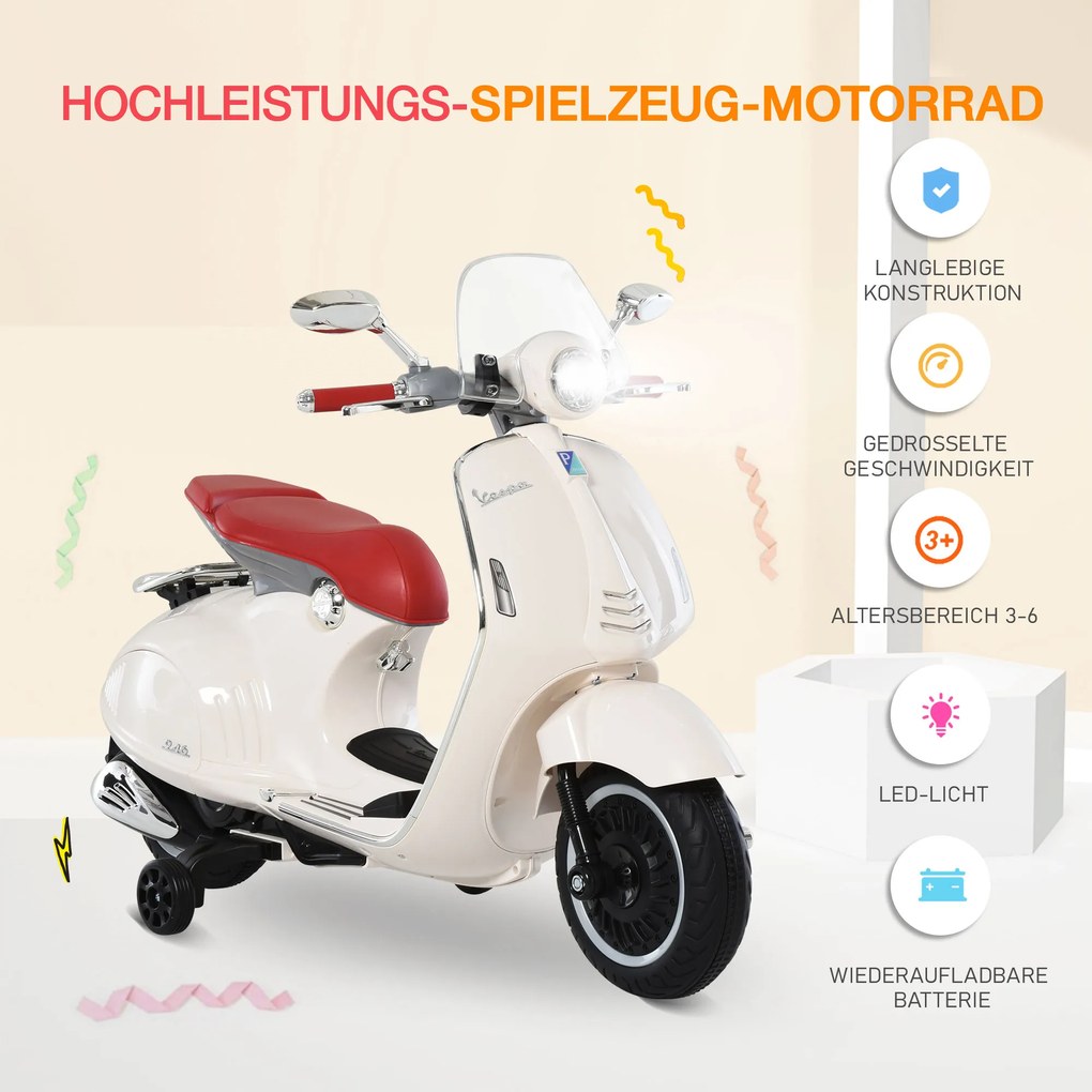 Motocykl dla dzieci HOMCOM z muzyką MP3 marki VESPA biały