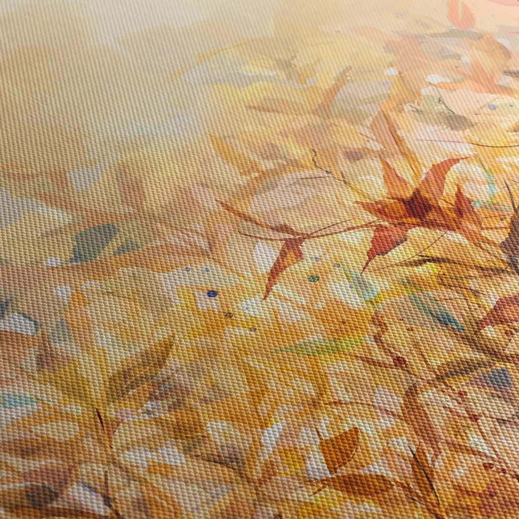 Obraz - Liście w jesiennych kolorach, obraz olejny (z zegarem) (90x30 cm)