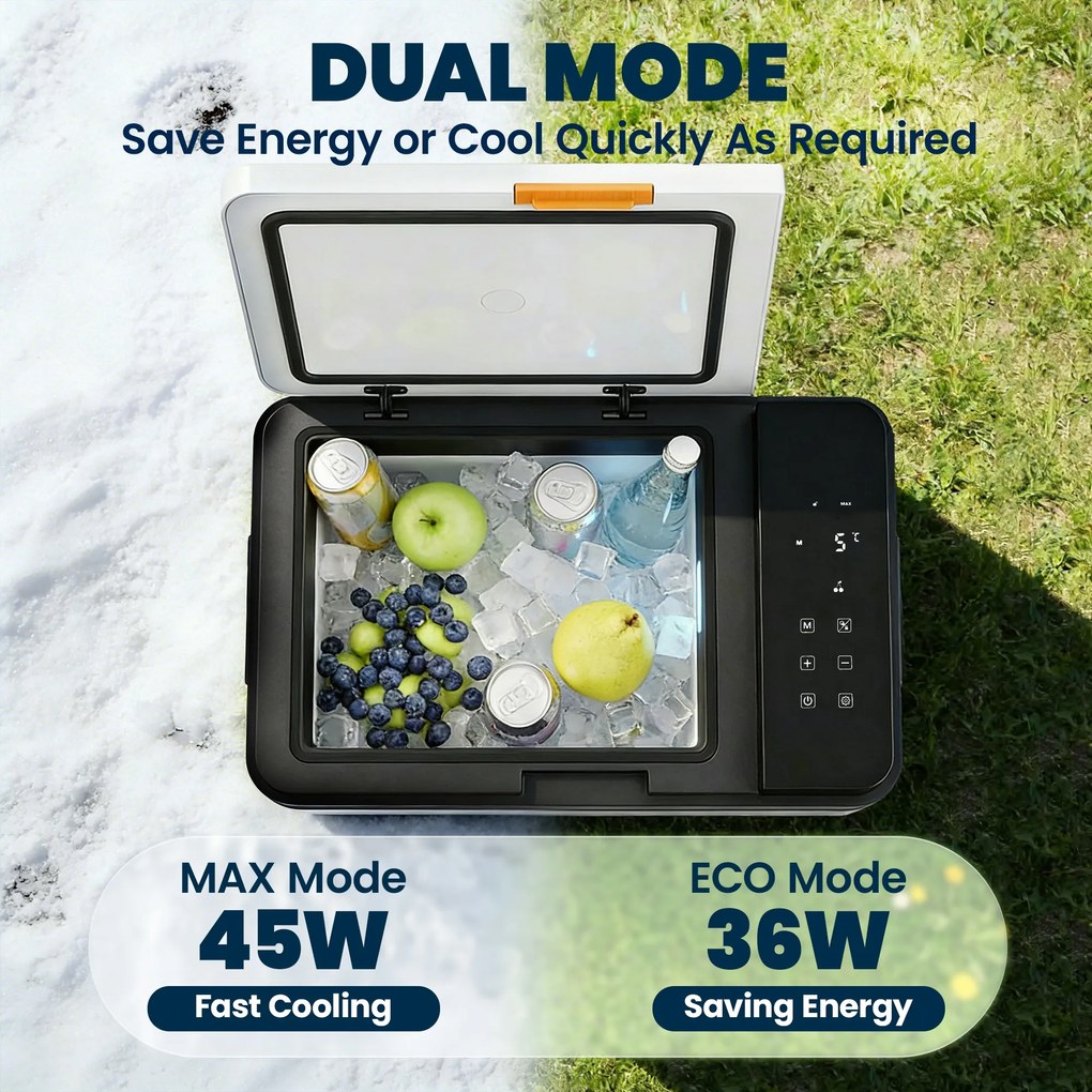 Outsunny Kompresorowa chłodziarka 30L -20°C do +20°C z aplikacją, światłem LED, ochroną baterii | Aosom PL