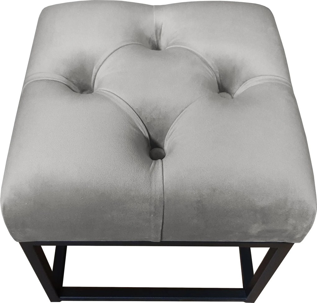 Pufa CHESTERFIELD tkanina Welur loft ławka podnóżek metal : Kolor Stelaża - Czarny , Kolor tkaniny - VELVET - MG17, Typ tkaniny - Velvet