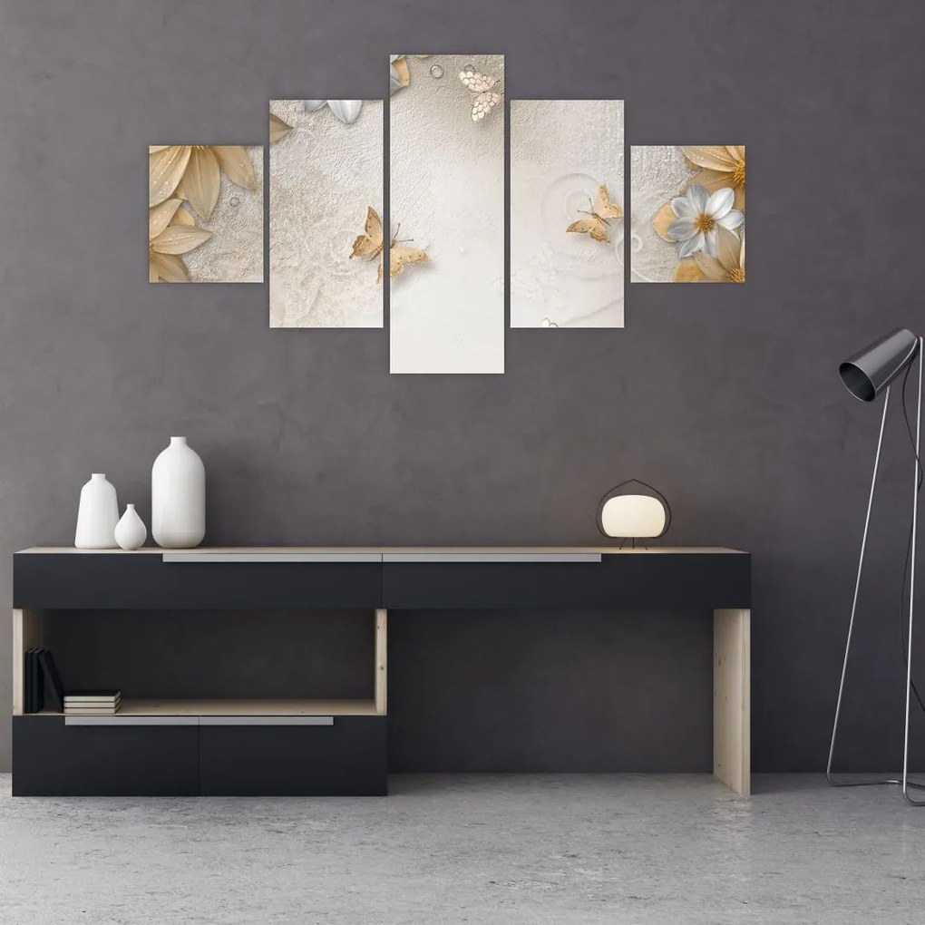 Obraz - Kwiaty z muszką (125x70 cm)