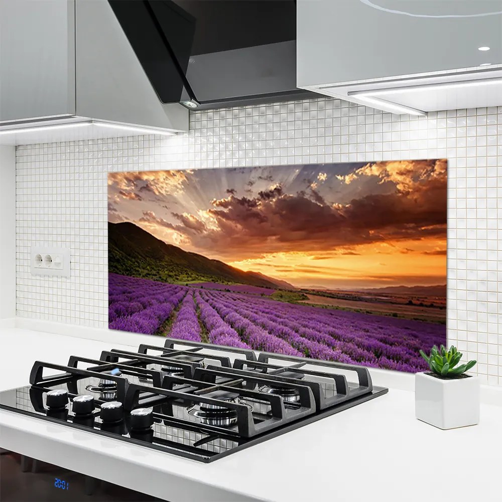 Szkło Ozdobne do Kuchni Lawendowy Pejzaż o Zmierzchu