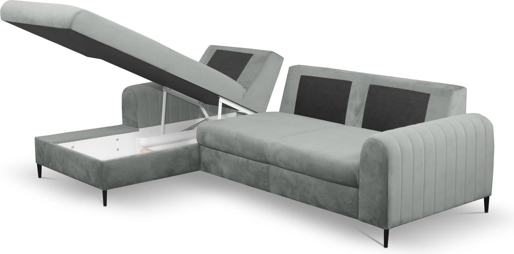 Masseno Narożnik VERONA z funkcją spania i pojemnikiem na pościel Narozniki L, Rozkładana sofa - Szary, VELLUTO GREY 16