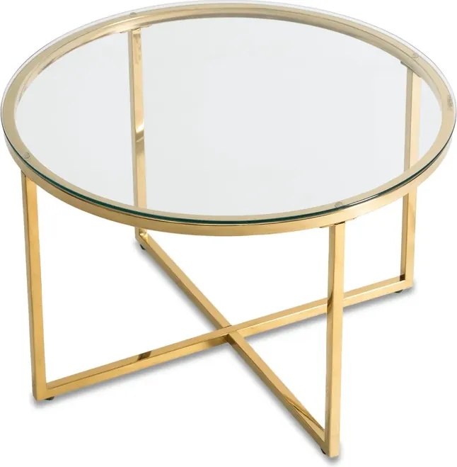 Stolik Kawowy Szklany FLIP 70 cm ze Złotymi Nogami Glamour