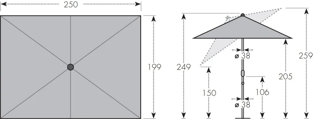Doppler LIFE parasol ogrodowy 250 x 200 cm antracyt