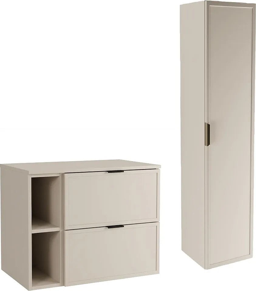 Kaszmirowy Zestaw do Łazienki 80cm Szafka z Blatem Regał Słupek Fronty Ramka Roma