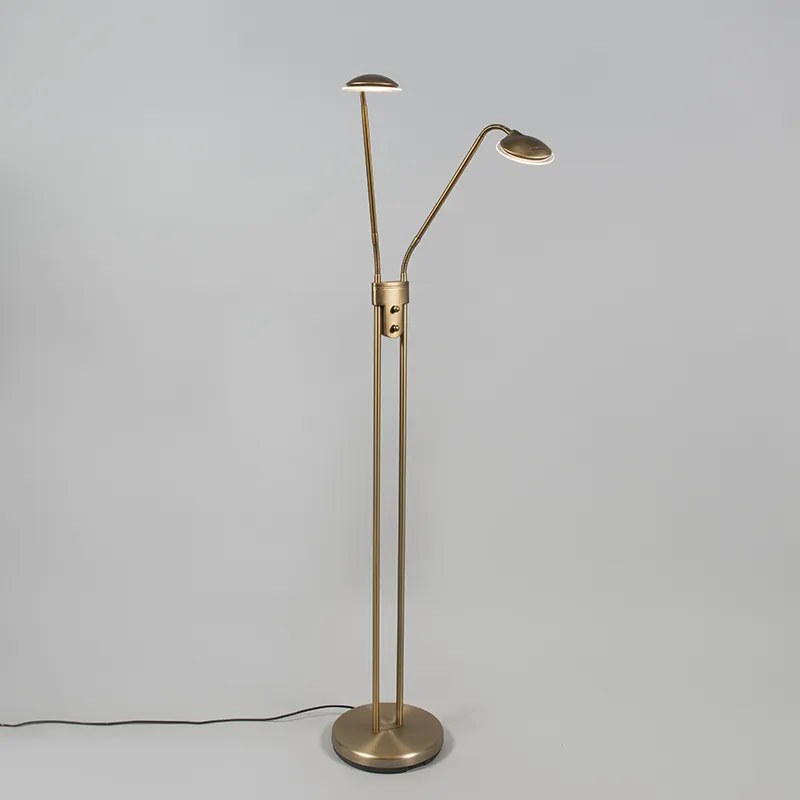 Nowoczesna lampa podłogowa brązowa z lampką do czytania z diodą LED - Eva Nowoczesny Oswietlenie wewnetrzne