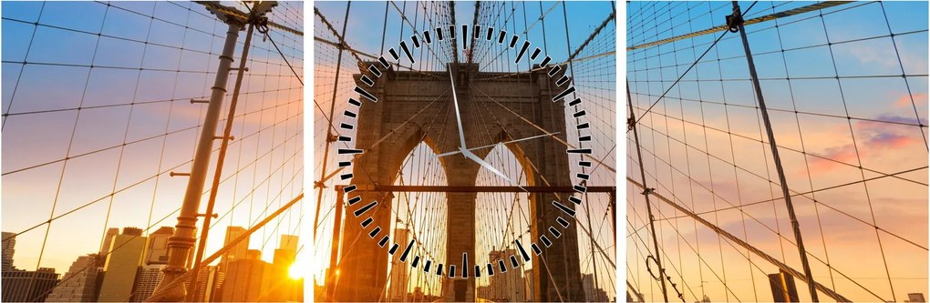Obraz - Brooklyn Bridge, Manhattan, New York (z zegarem) (90x30 cm)