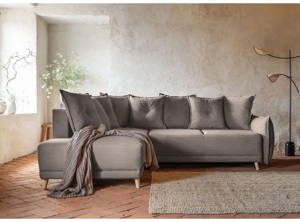 Jasnobrązowy sztruksowy rozkładany narożnik (lewostronny) Lazy Lukka – Miuform