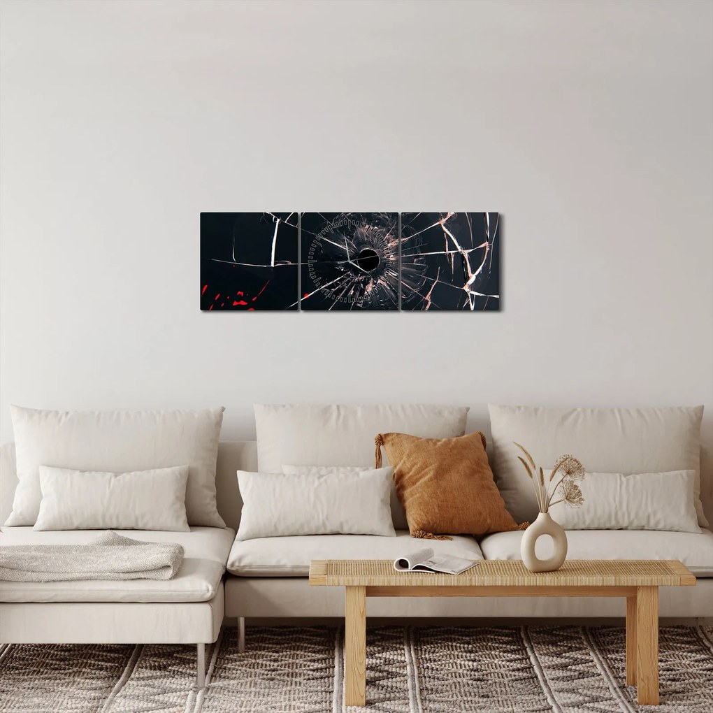 Abstrakcyjny obraz - potłuczone szkło (z zegarem) (90x30 cm)