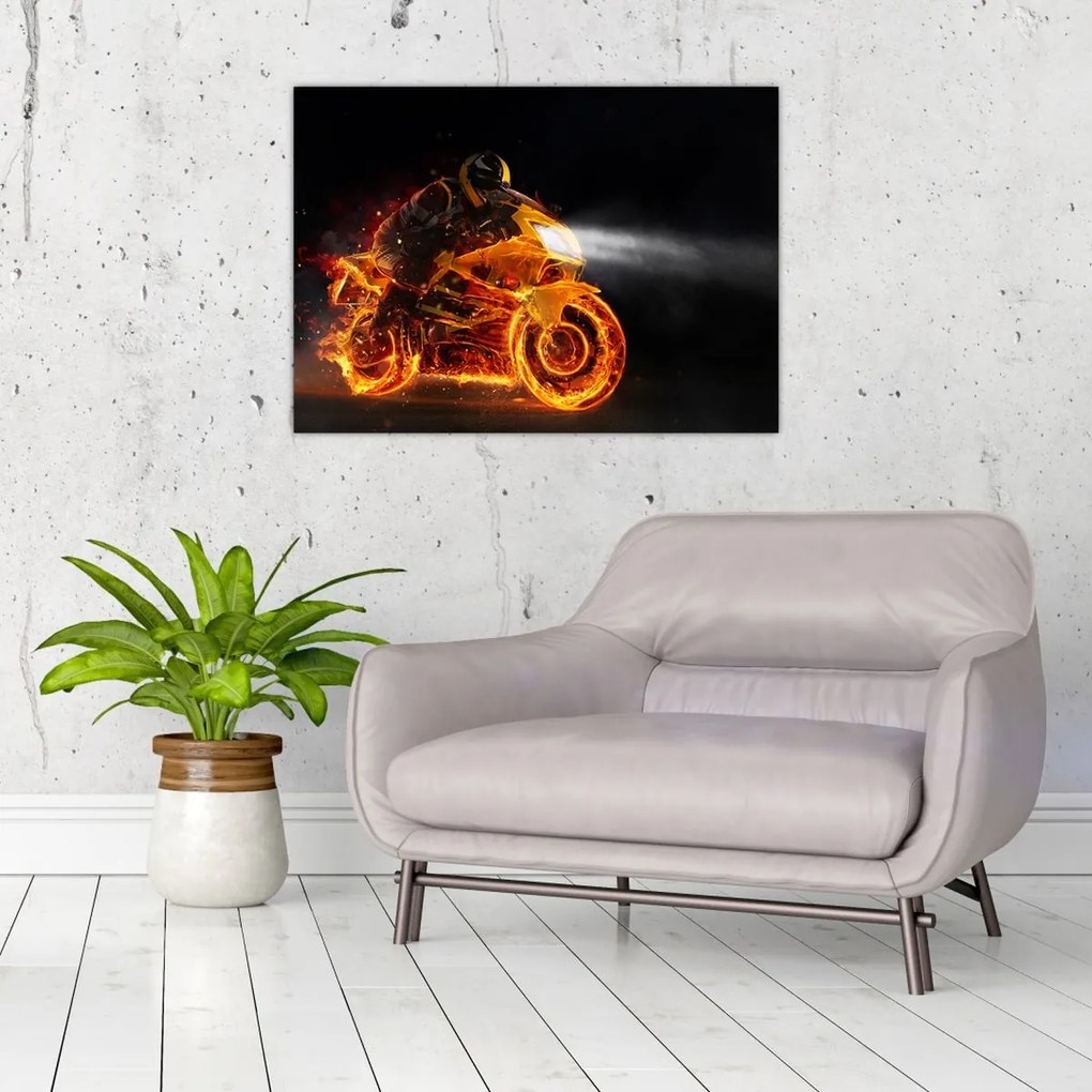 Obraz - Motocyklista z płomieniami (70x50 cm)