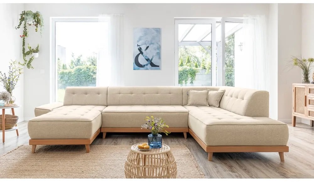 Beżowa rozkładana sofa w kształcie litery "U" Miuform Dazzling Daisy, prawostronna
