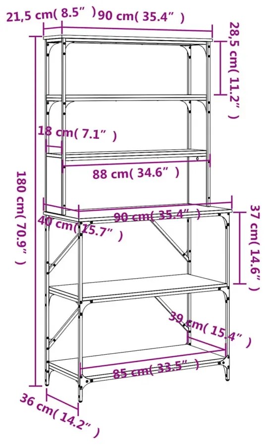 Regał z 6 półkami w stylu loft szary dąb Larkso 8X