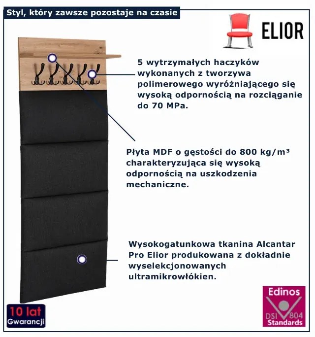 Wieszak ścienny do przedpokoju tapicerowany 60 cm  N9-C11