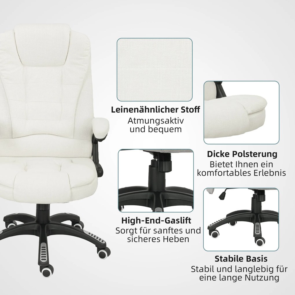 Vinsetto Ergonomiczny Fotel Biurkowy z Funkcją Masażu, 68 x 72 x 110–120 cm, Kremowy