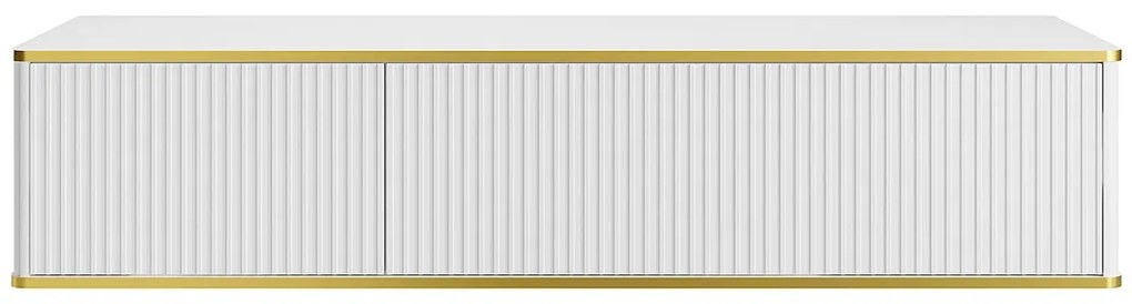 Szafka podumywalkowa wisząca prążkowana ze złotym obramowaniem z 2 szufladami - Biała - 150 cm - KELIZA