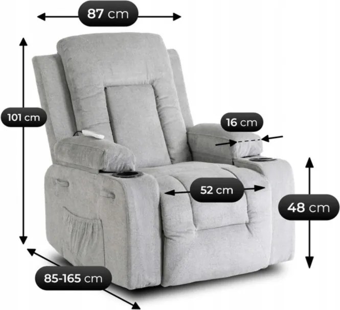 Fotel Masujący BOX 2 Rozkładany z Podnóżkiem Szary Nowoczesny