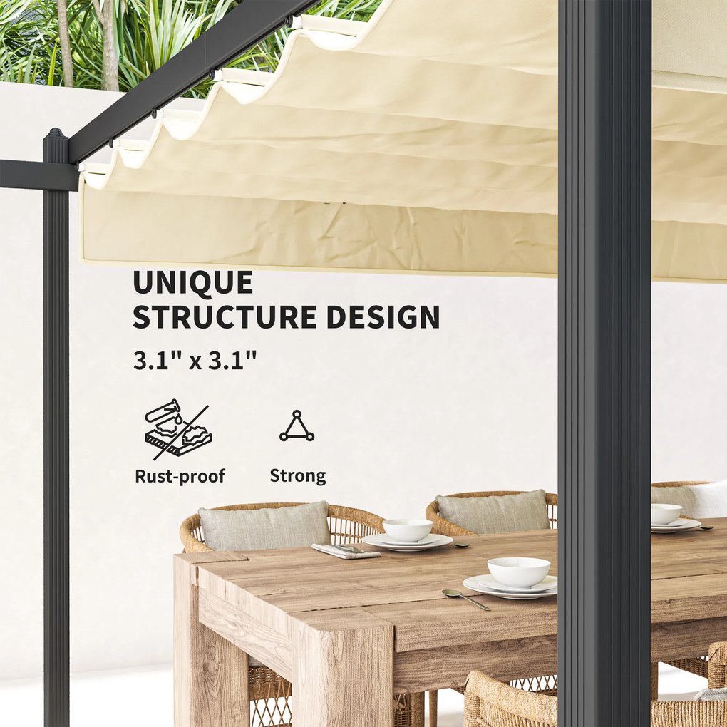 Outsunny Regulowana pergola ogrodowa, Pawilon z ramą aluminiową, Baldachim zewnętrzny, Do ogrodu, balkonu, tarasu, Beżowa