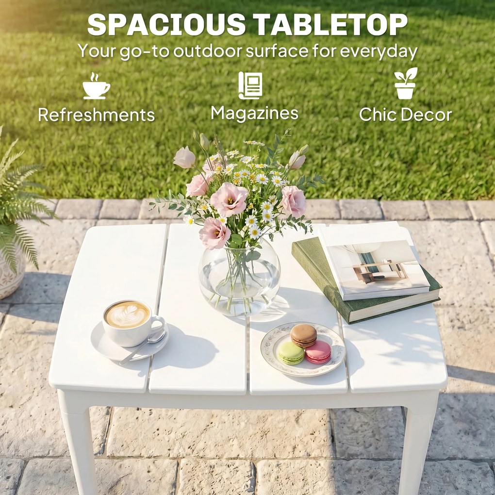 Outsunny Stolik Pomocniczy 70 x 53 cm Odporny na Warunki Atmosferyczne z Tworzywa Sztucznego, Prostokątny, Udźwig 35 kg, Kremowobiały | Aosom PL