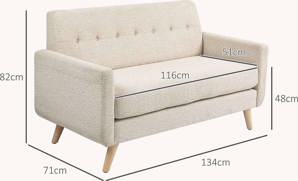 HOMCOM Sofa Dwuosobowa, Komfortowa, 134x71x82 cm, Beżowa